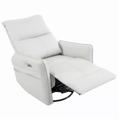 Fauteuil inclinable à bascule rembourré pivotant à 360/270 degrés avec poches latérales/ports USB, planeur pivotant électrique, 4W-ModernLuxe