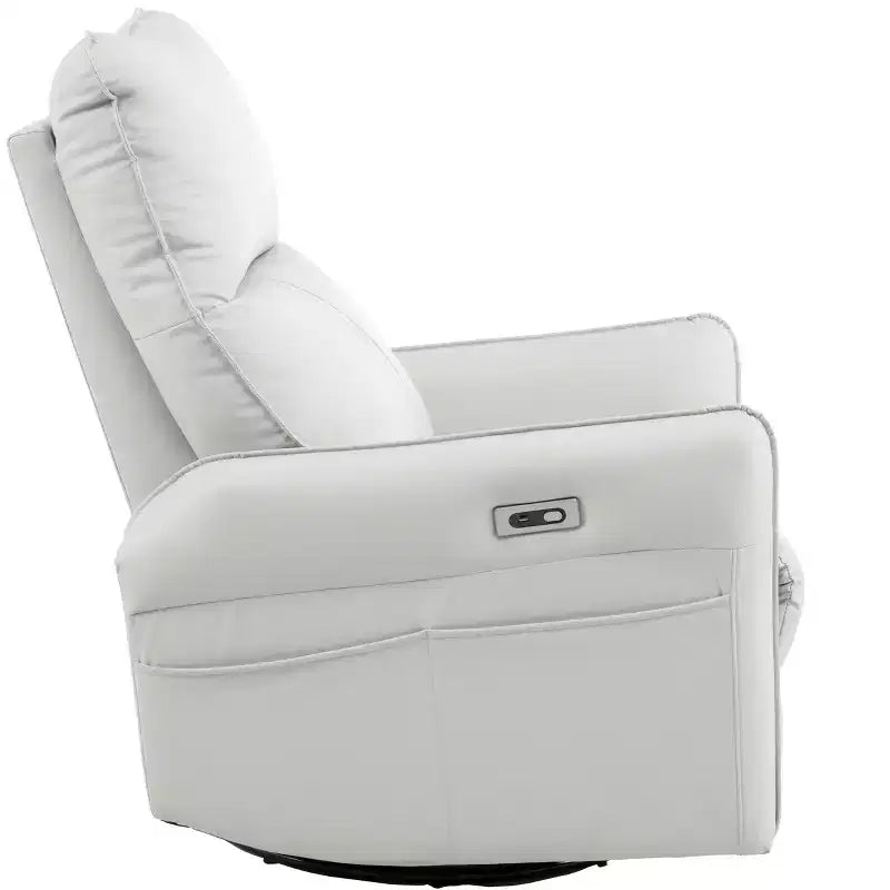 Fauteuil inclinable à bascule rembourré pivotant à 360/270 degrés avec poches latérales/ports USB, planeur pivotant électrique, 4W-ModernLuxe