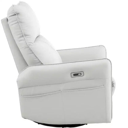 Fauteuil inclinable à bascule rembourré pivotant à 360/270 degrés avec poches latérales/ports USB, planeur pivotant électrique, 4W-ModernLuxe