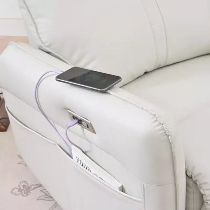 Fauteuil inclinable à bascule rembourré pivotant à 360/270 degrés avec poches latérales/ports USB, planeur pivotant électrique, 4W-ModernLuxe