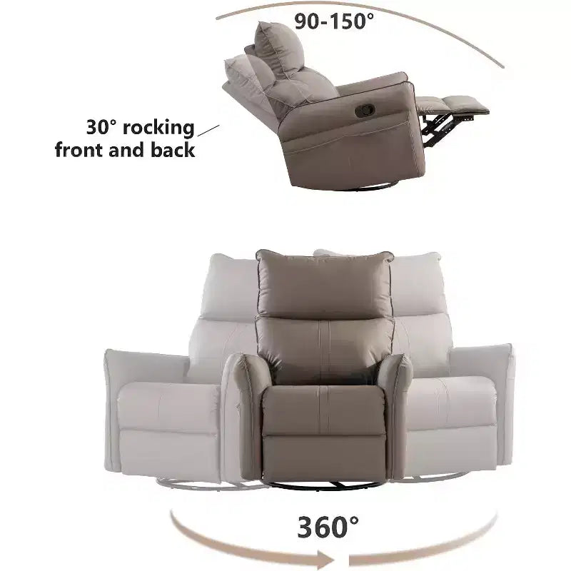 Fauteuil inclinable à bascule rembourré pivotant à 360/270 degrés avec poches latérales/ports USB, planeur pivotant électrique, 4W-ModernLuxe