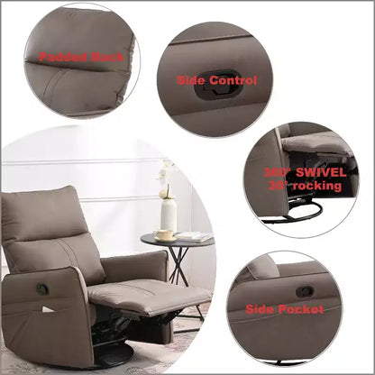 Fauteuil inclinable à bascule rembourré pivotant à 360/270 degrés avec poches latérales/ports USB, planeur pivotant électrique, 4W-ModernLuxe