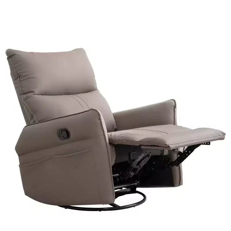 Fauteuil inclinable à bascule rembourré pivotant à 360/270 degrés avec poches latérales/ports USB, planeur pivotant électrique, 4W-ModernLuxe