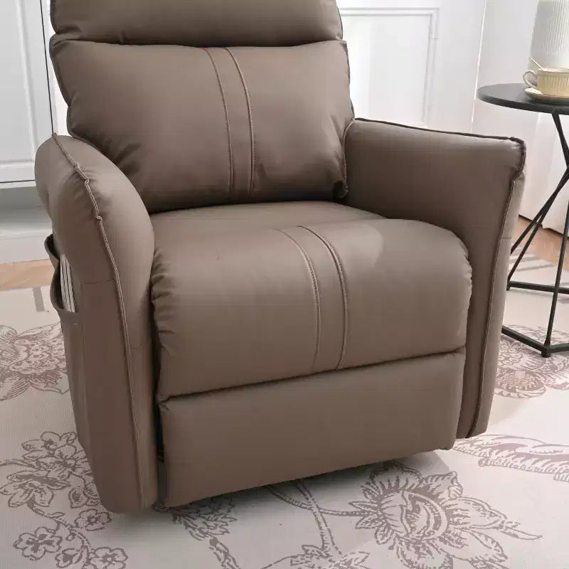 Fauteuil inclinable à bascule rembourré pivotant à 360/270 degrés avec poches latérales/ports USB, planeur pivotant électrique, 4W-ModernLuxe