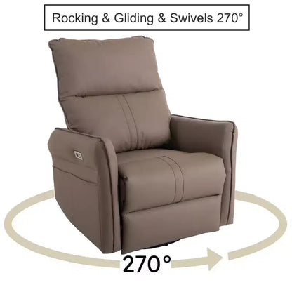 Fauteuil inclinable à bascule rembourré pivotant à 360/270 degrés avec poches latérales/ports USB, planeur pivotant électrique, 4W-ModernLuxe