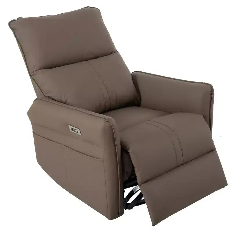 Fauteuil inclinable à bascule rembourré pivotant à 360/270 degrés avec poches latérales/ports USB, planeur pivotant électrique, 4W-ModernLuxe