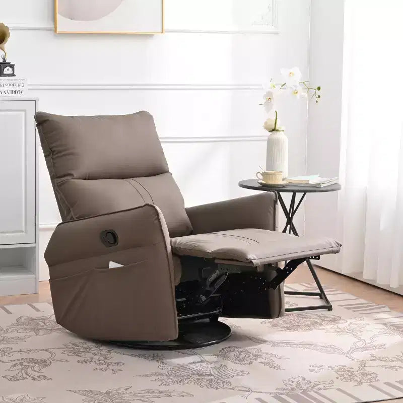 Fauteuil inclinable à bascule rembourré pivotant à 360/270 degrés avec poches latérales/ports USB, planeur pivotant électrique, 4W-ModernLuxe