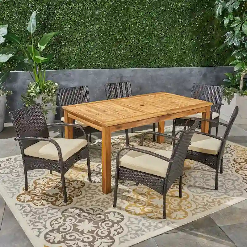 Ensemble de salle à manger extensible 7 pièces en bois et osier Elmar Outdoor par Christopher Knight Home