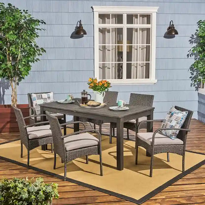Ensemble de salle à manger extensible 7 pièces en bois et osier Elmar Outdoor par Christopher Knight Home