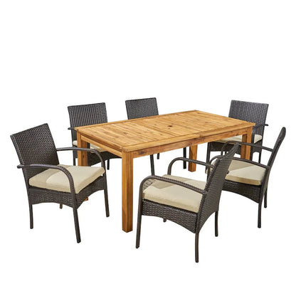 Ensemble de salle à manger extensible 7 pièces en bois et osier Elmar Outdoor par Christopher Knight Home