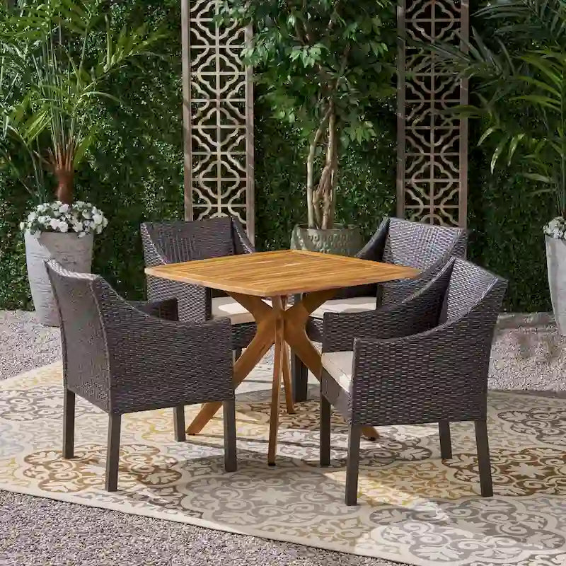 Ensemble de salle à manger Taquile d'extérieur 5 pièces en bois et osier par Christopher Knight Home