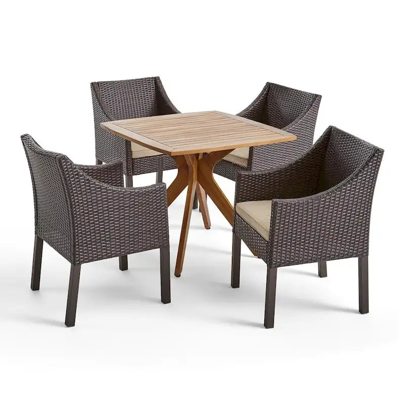 Ensemble de salle à manger Taquile d'extérieur 5 pièces en bois et osier par Christopher Knight Home