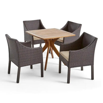 Ensemble de salle à manger Taquile d'extérieur 5 pièces en bois et osier par Christopher Knight Home