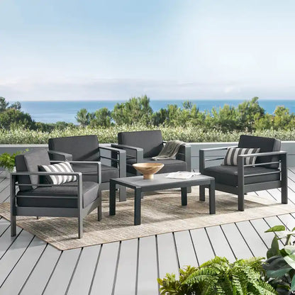 Ensemble de conversation extérieur en aluminium 5 pièces Cape Coral avec coussins de Christopher Knight Home