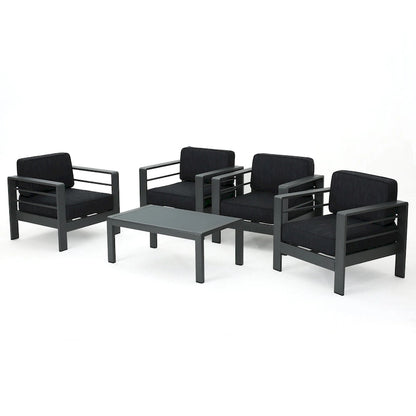 Ensemble de conversation extérieur en aluminium 5 pièces Cape Coral avec coussins de Christopher Knight Home