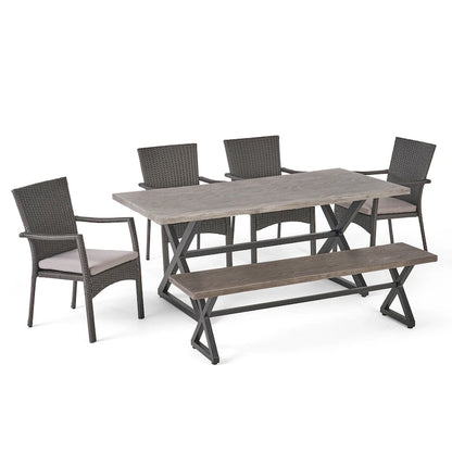 Ensemble de salle à manger d'extérieur rectangulaire 6 pièces en osier et aluminium Tritan avec coussins par Christopher Knight Home