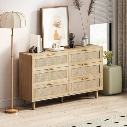 Commode de Rangement en Rotin à 6 Tiroirs, pour Chambre à Coucher