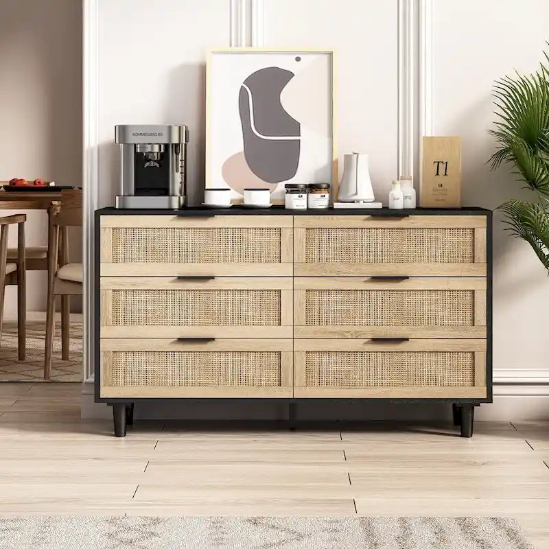 Commode de Rangement en Rotin à 6 Tiroirs, pour Chambre à Coucher