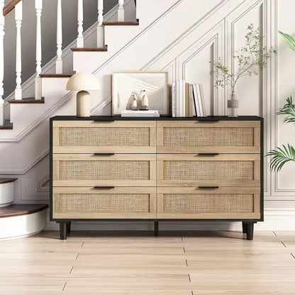 Commode de Rangement en Rotin à 6 Tiroirs, pour Chambre à Coucher