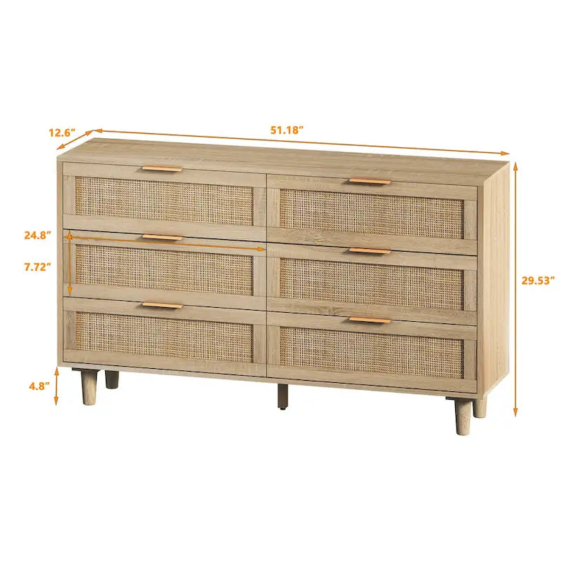 Commode de Rangement en Rotin à 6 Tiroirs, pour Chambre à Coucher