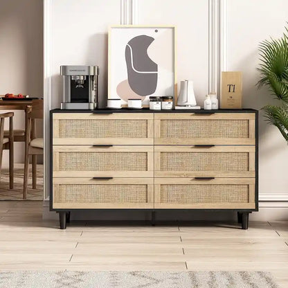Commode de Rangement en Rotin à 6 Tiroirs, pour Chambre à Coucher