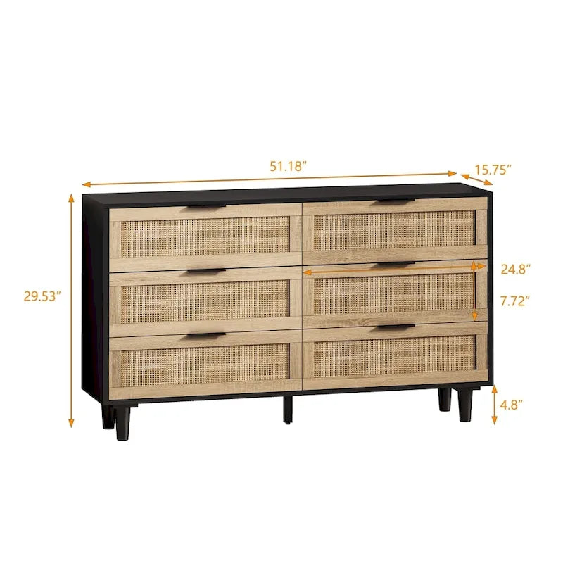 Commode de Rangement en Rotin à 6 Tiroirs, pour Chambre à Coucher
