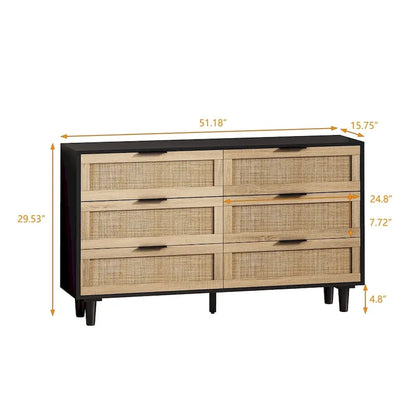 Commode de Rangement en Rotin à 6 Tiroirs, pour Chambre à Coucher