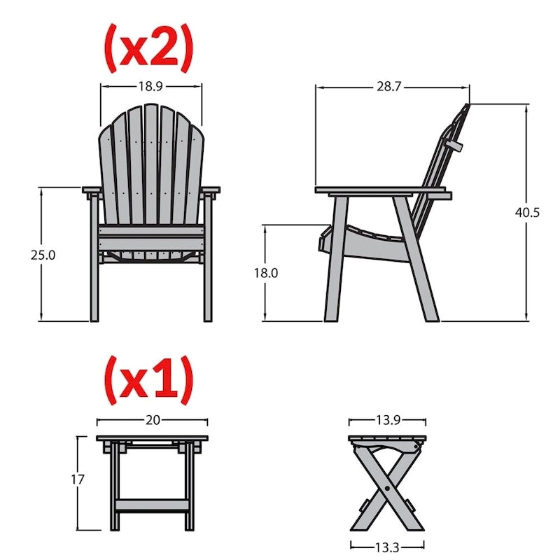 HIGHWOOD Yorkville 2 Chaises longues avec 1 table d'appoint pliante