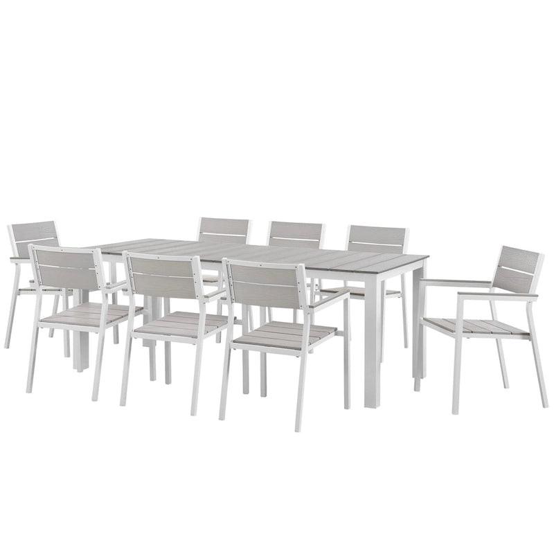 Ensemble de salle à manger d'extérieur Gilbert moderne gris clair et blanc 9 pièces