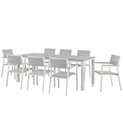 Ensemble de salle à manger d'extérieur Gilbert moderne gris clair et blanc 9 pièces