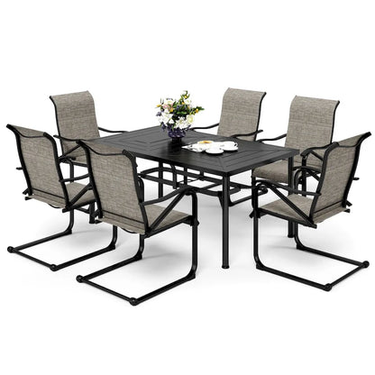 Ensembles de salle à manger de patio 7 pièces, 6 chaises en textilène et 1 table en métal avec trou pour parasol de 2,1 po
