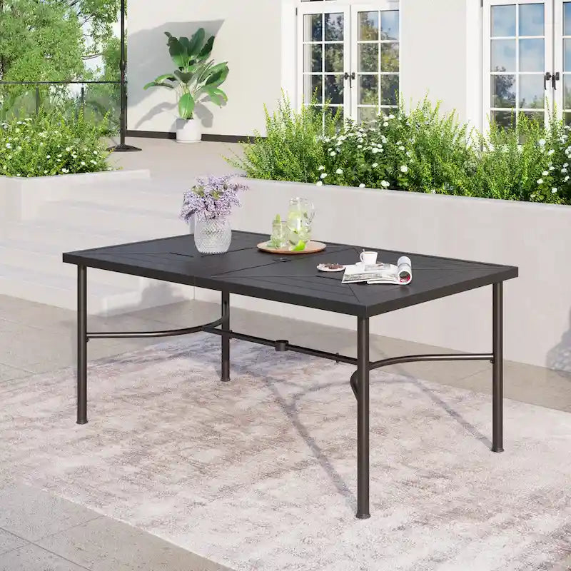 Ensembles de salle à manger de patio 7 pièces, 6 chaises en textilène et 1 table en métal avec trou pour parasol de 2,1 po