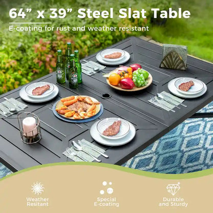 Ensembles de salle à manger de patio 7 pièces, 6 chaises en textilène et 1 table en métal avec trou pour parasol de 2,1 po