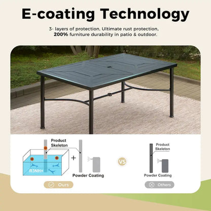 Ensembles de salle à manger de patio 7 pièces, 6 chaises en textilène et 1 table en métal avec trou pour parasol de 2,1 po