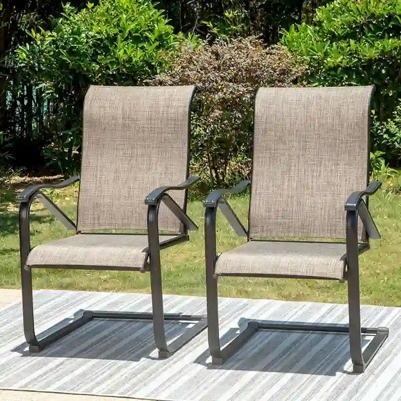 Ensembles de salle à manger de patio 7 pièces, 6 chaises en textilène et 1 table en métal avec trou pour parasol de 2,1 po
