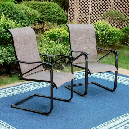 Ensembles de salle à manger de patio 7 pièces, 6 chaises en textilène et 1 table en métal avec trou pour parasol de 2,1 po