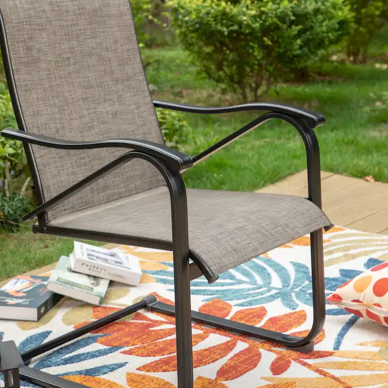 Ensembles de salle à manger de patio 7 pièces, 6 chaises en textilène et 1 table en métal avec trou pour parasol de 2,1 po