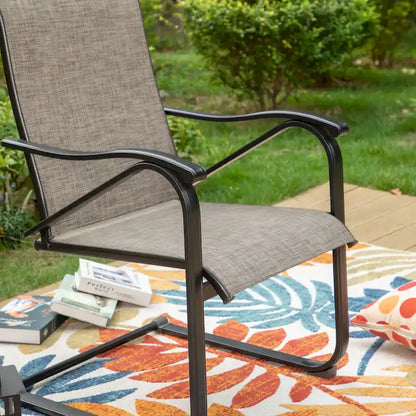 Ensembles de salle à manger de patio 7 pièces, 6 chaises en textilène et 1 table en métal avec trou pour parasol de 2,1 po