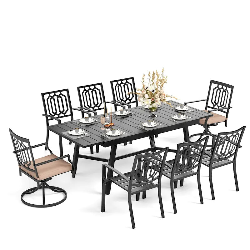 Ensemble de salle à manger d'extérieur MAISON ARTS 7/9 pièces avec table à manger rectangulaire extensible en métal et 6/8 chaises de salle à manger