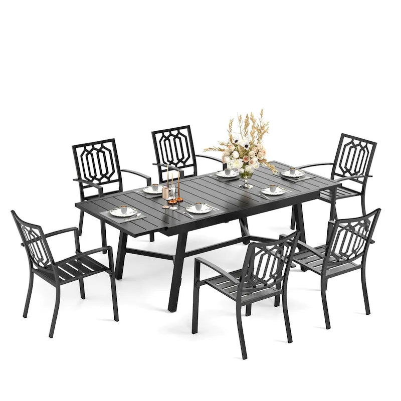 Ensemble de salle à manger d'extérieur MAISON ARTS 7/9 pièces avec table à manger rectangulaire extensible en métal et 6/8 chaises de salle à manger