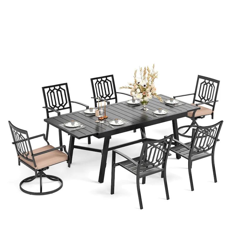Ensemble de salle à manger d'extérieur MAISON ARTS 7/9 pièces avec table à manger rectangulaire extensible en métal et 6/8 chaises de salle à manger