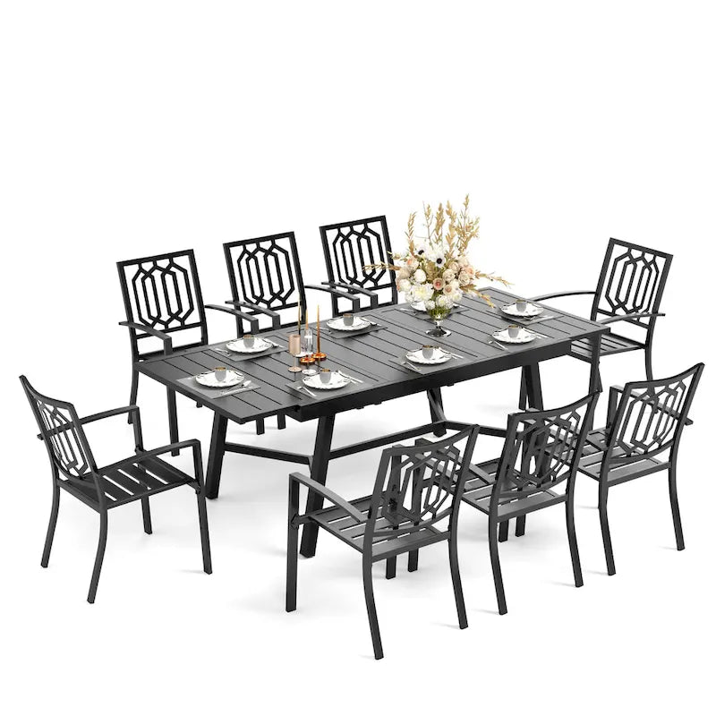 Ensemble de salle à manger d'extérieur MAISON ARTS 7/9 pièces avec table à manger rectangulaire extensible en métal et 6/8 chaises de salle à manger