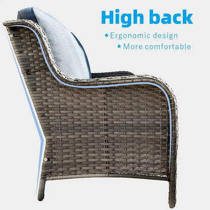 Ensemble de mobilier de patio en osier gris 6 pièces OVIOS avec foyer de 30 po