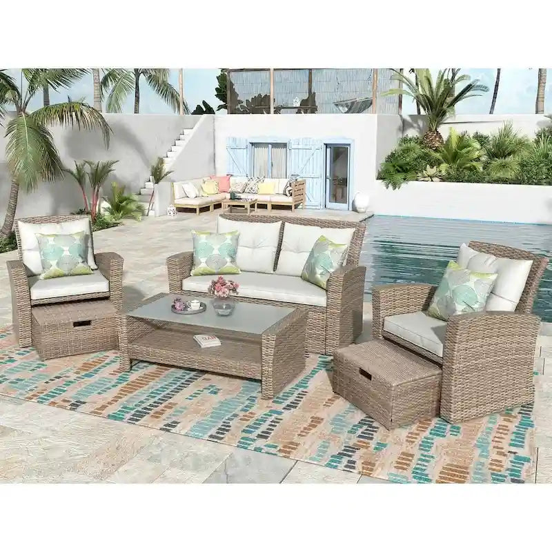 Ensemble de 4 meubles de patio en osier pour l'extérieur avec dossier haut