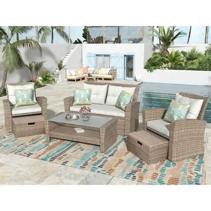Ensemble de 4 meubles de patio en osier pour l'extérieur avec dossier haut