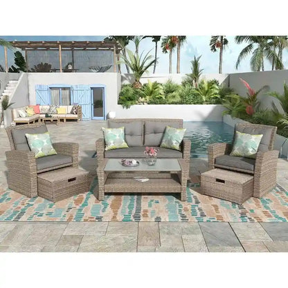 Ensemble de 4 meubles de patio en osier pour l'extérieur avec dossier haut