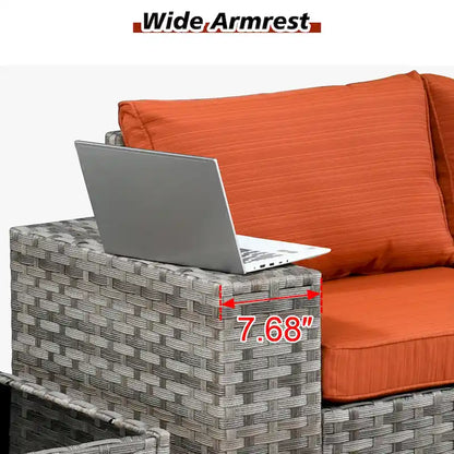 HOOOWOOO Ensemble modulaire d'extérieur en osier 9 pièces avec accoudoirs larges et foyer
