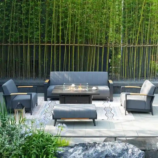 5-Piece Patio Acrylic Sponge Chat Set with Fire Pit Table and Bench
