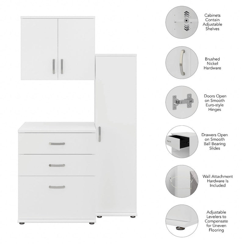 Ensemble de rangement modulaire 3 pièces de 44 W avec étagères et armoires, organisateur de bureau moderne