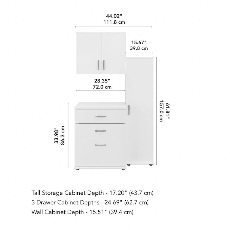 Ensemble de rangement modulaire 3 pièces de 44 W avec étagères et armoires, organisateur de bureau moderne